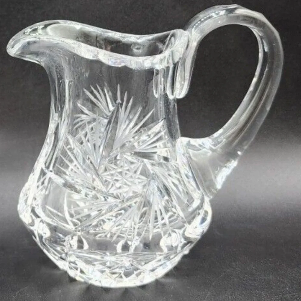 Vintage Crystal Glass Creamer Pitcher & Sugar Pot Pinwheel Star of David